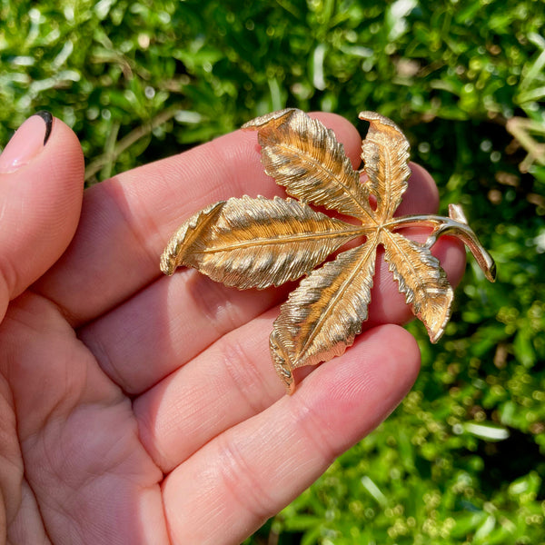 1960s Sarah Coventry Gold Chestnut Leaf Brooch