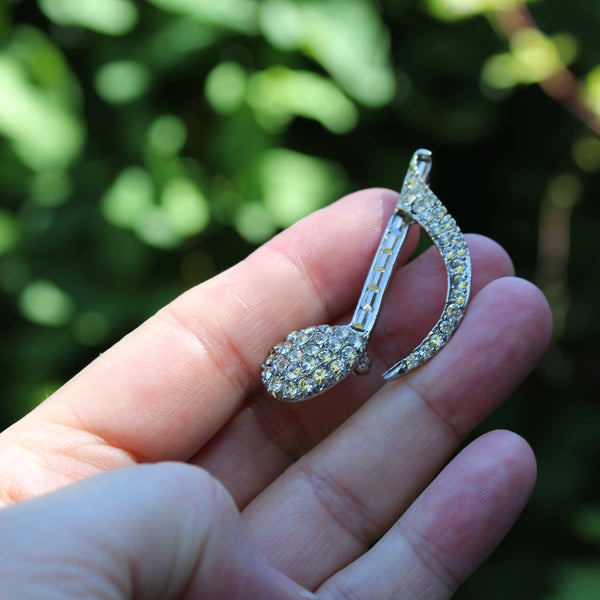 Rhinestone Music Note Brooch