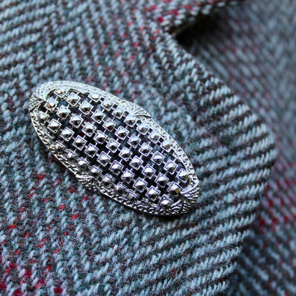 Faux Marcasite Oval Brooch