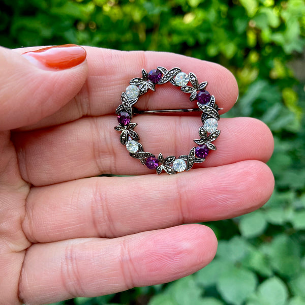 Purple and Silver Wreath Brooch