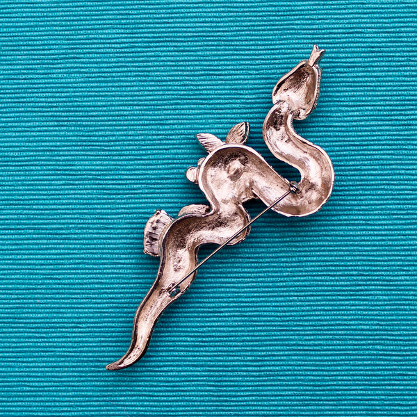 Giant Dark Coral and Turquoise Snake Brooch