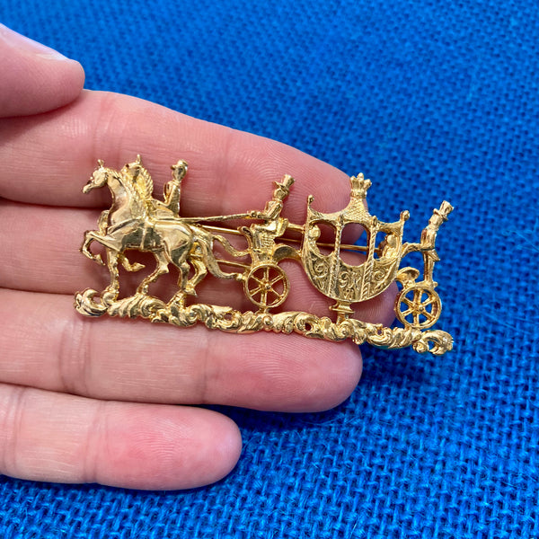 Gold Cinderella or Royal Carriage Brooch