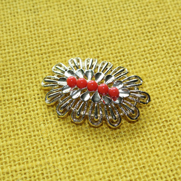 Sarah Coventry Coral and Gold Brooch 1960s