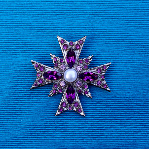 Purple Silver Cross Brooch