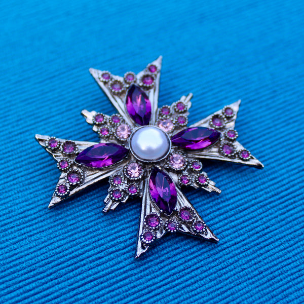 Purple Silver Cross Brooch