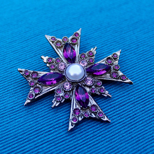 Purple Silver Cross Brooch