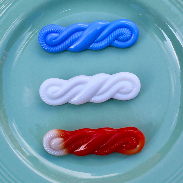 Czech Glass White Blue and Orange Twist Brooches