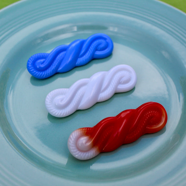 Czech Glass White Blue and Orange Twist Brooches