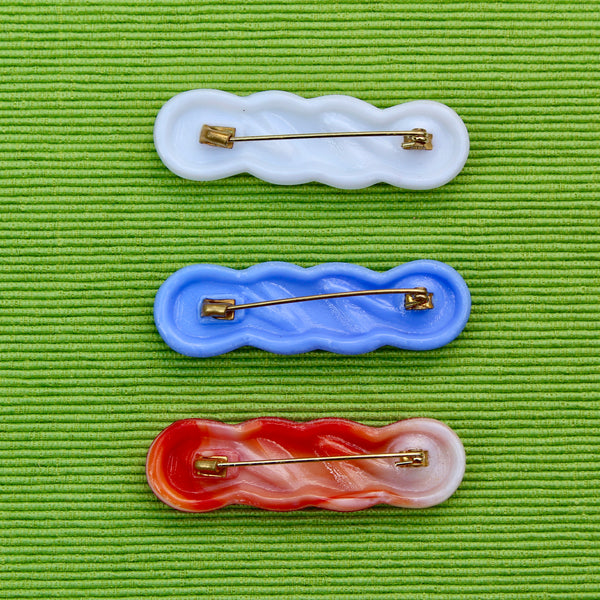 Czech Glass White Blue and Orange Twist Brooches