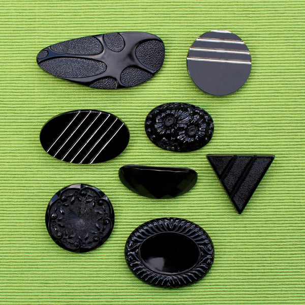 Czech Glass Black Styles Vintage Brooches