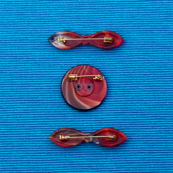 Czech Glass Red Button Bow Brooches