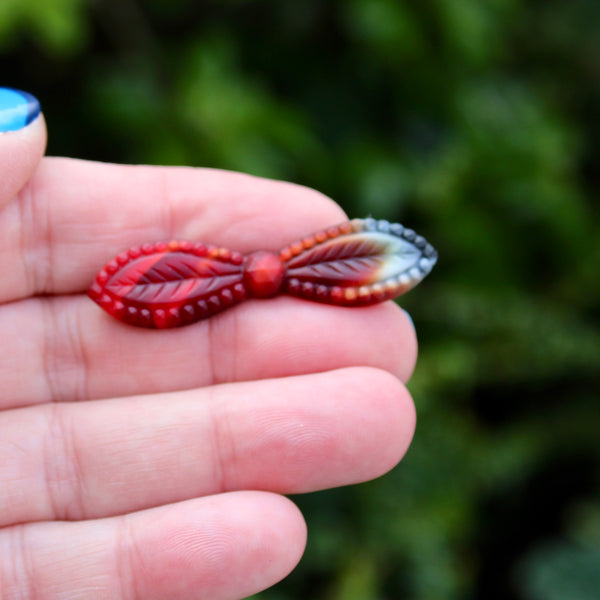 Czech Glass Red Button Bow Brooches
