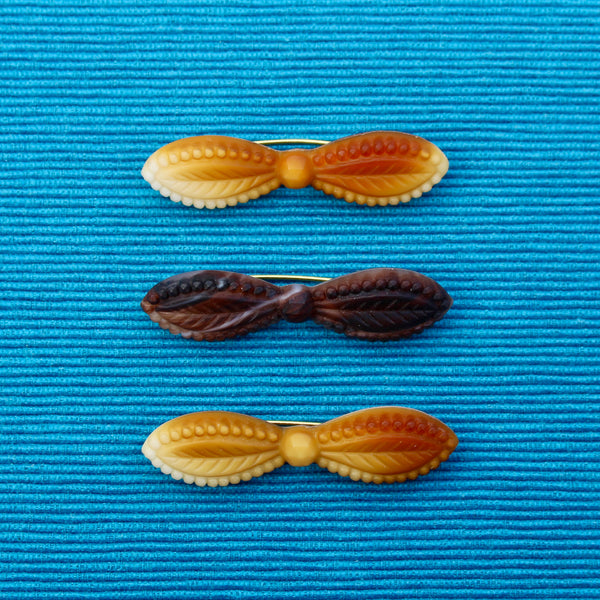 Czech Glass Brown and Caramel Bow Brooches