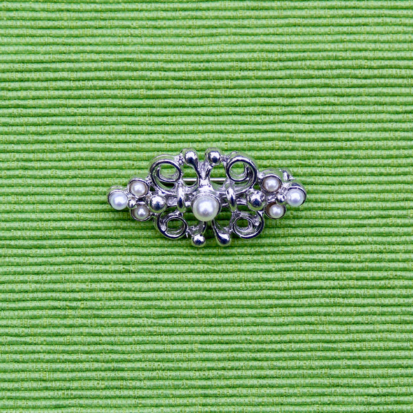Tiny Silver Pearl Brooch