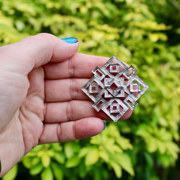 Silver Square Diamond Brooch