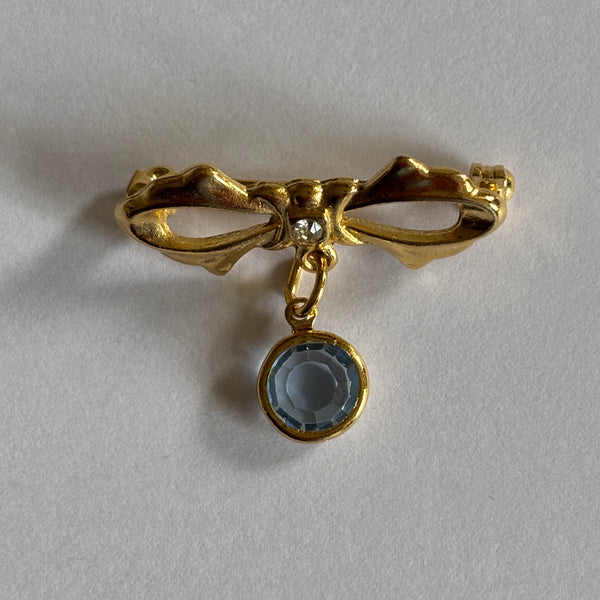 Tiny Blue Bow Drop Brooch