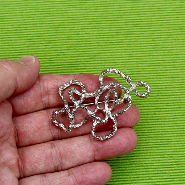 Modernist Silver Oval Abstract String Brooch