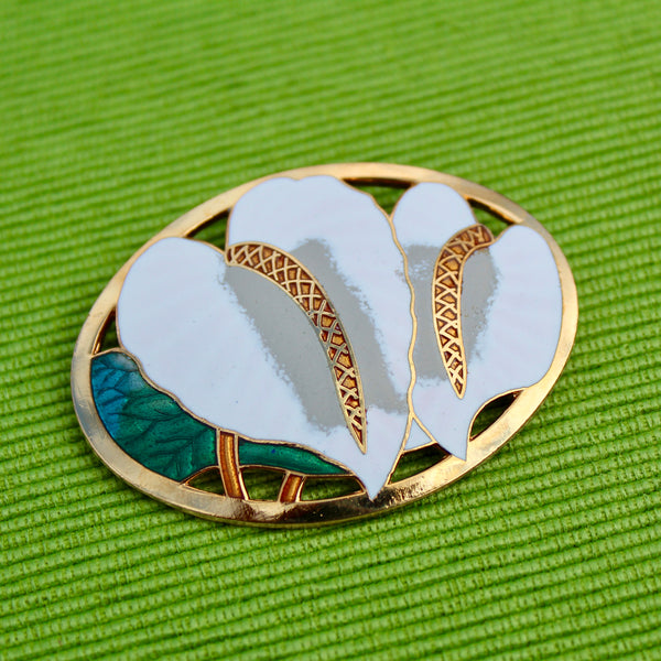 Cloisonné Enamel Plant Leaves Brooch