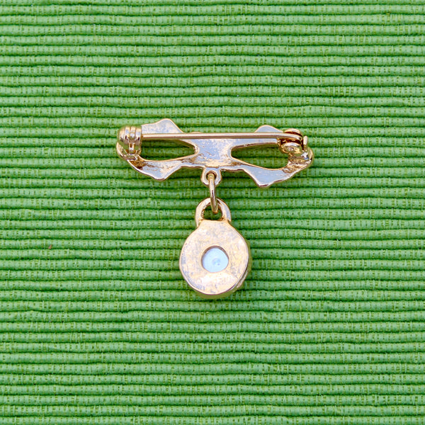 Tiny Pearl Bow Drop Brooch