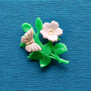 1950s Plastic Flower and Butterfly Brooch