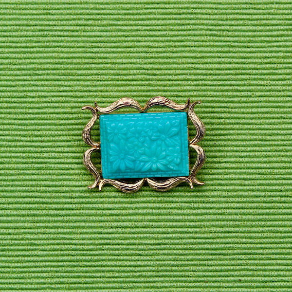 Turquoise Floral Rectangle Brooch