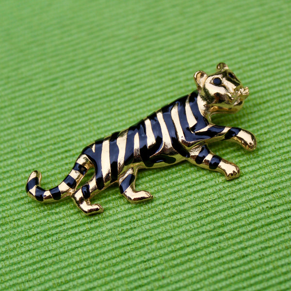 Walking Enamel Tiger Brooch