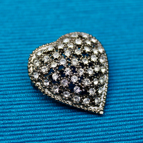 Rhinestone Heart Silver Brooch