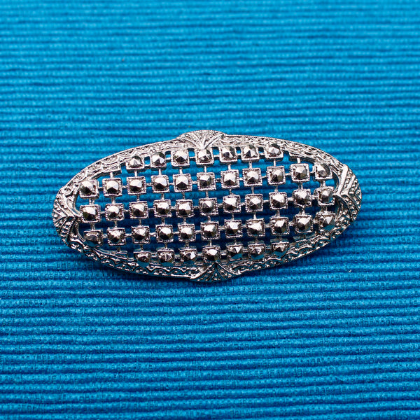 Faux Marcasite Oval Brooch