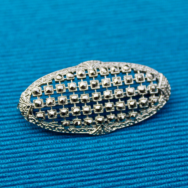 Faux Marcasite Oval Brooch