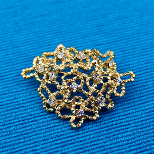 Coral Rhinestone Brooch