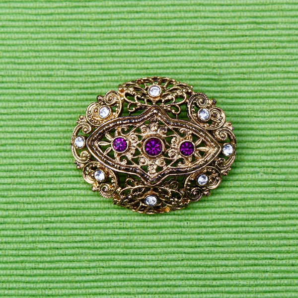 Purple Filigree Oval Brooch