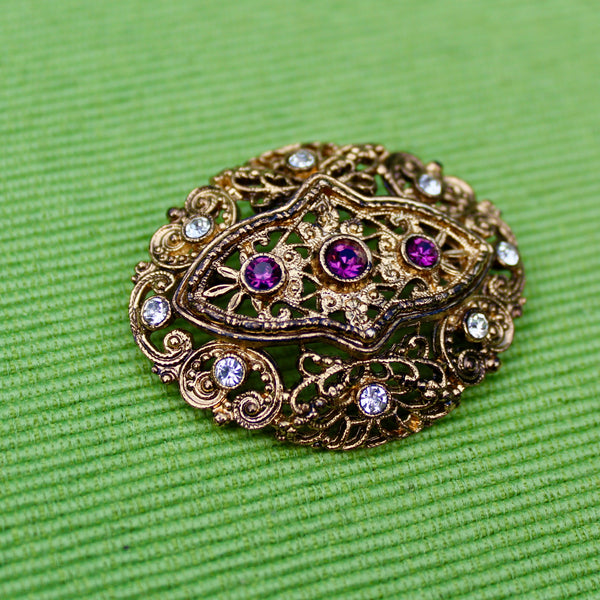 Purple Filigree Oval Brooch