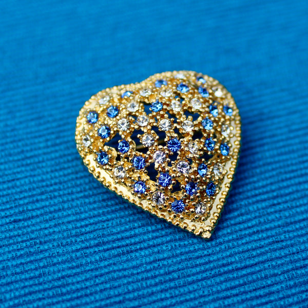 Rhinestone Heart Blue Gold