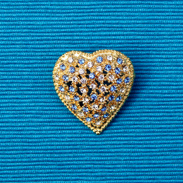 Rhinestone Heart Blue Gold