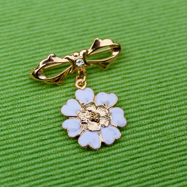 White Flower Bow Drop Brooch