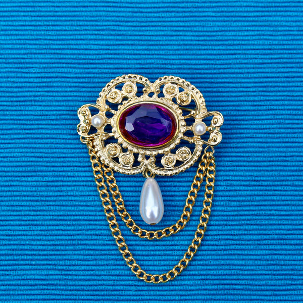 Pink Pearl Regency Drop Brooch