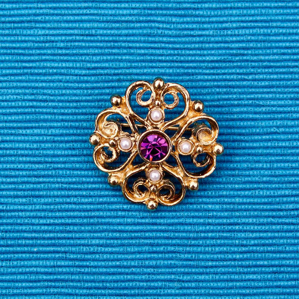 Tiny Purple with Pearls Brooch