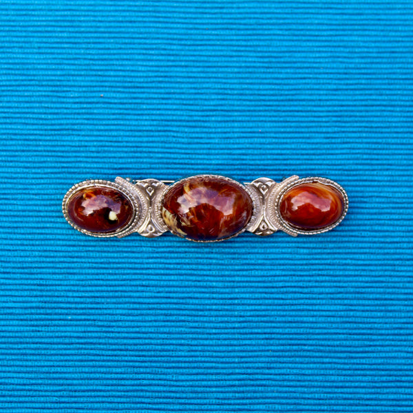 Brown Gothic Trio Brooch in Silver