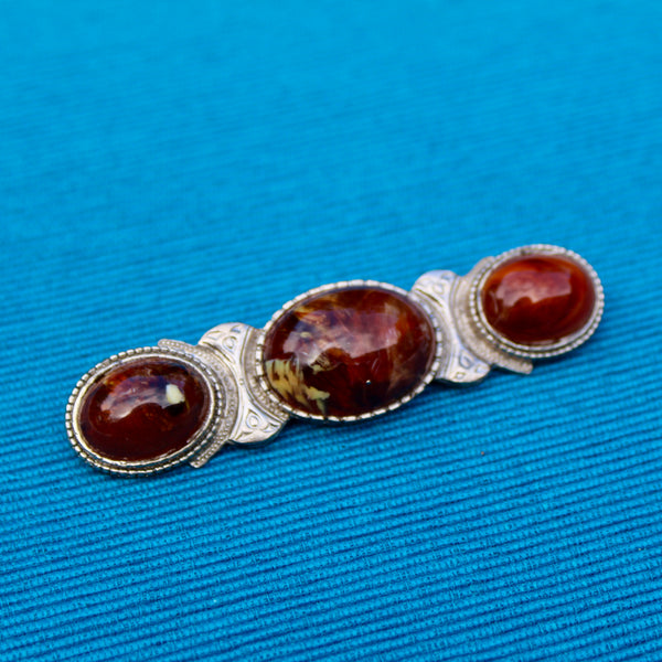 Brown Gothic Trio Brooch in Silver