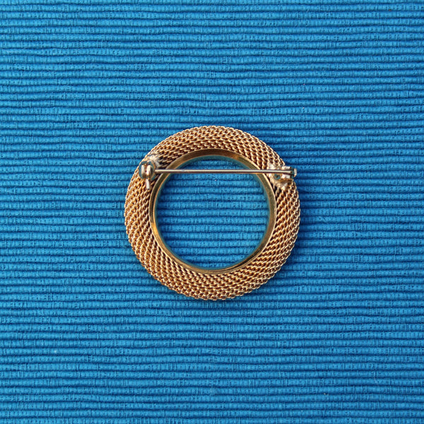 Gold Mesh Circle Brooch