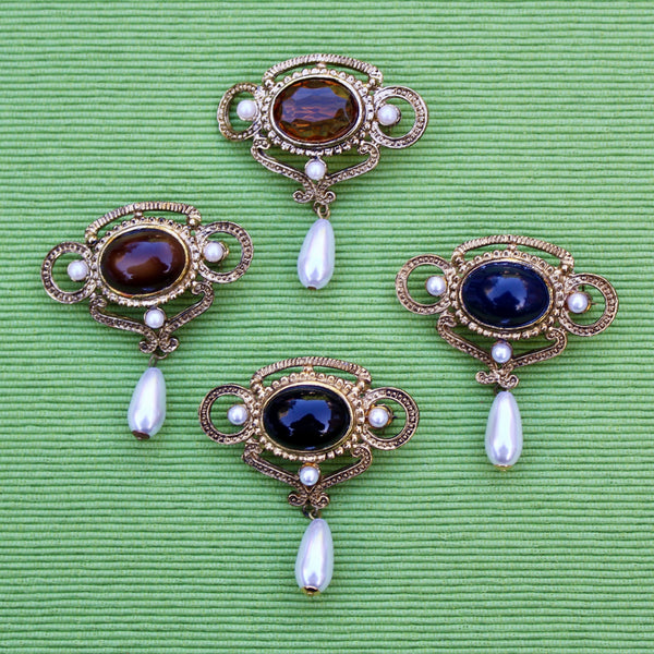 Faux Tiger's Eye Antiqued Pearl Drop