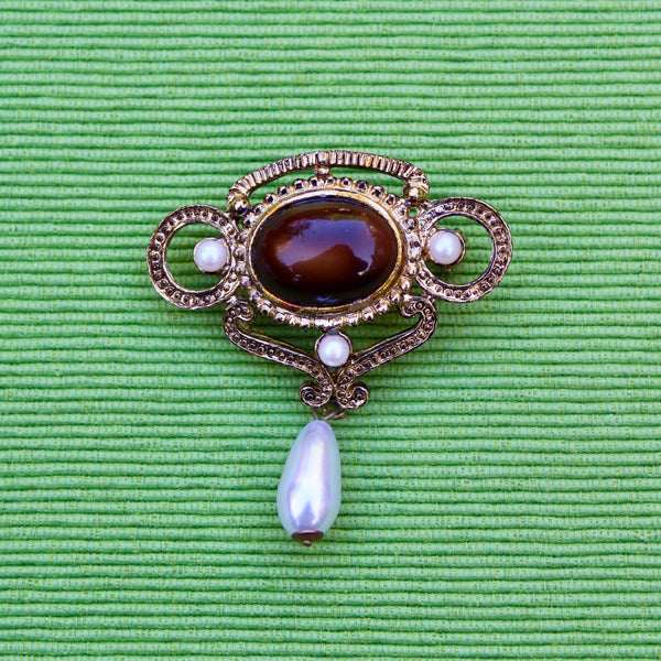 Faux Tiger's Eye Antiqued Pearl Drop