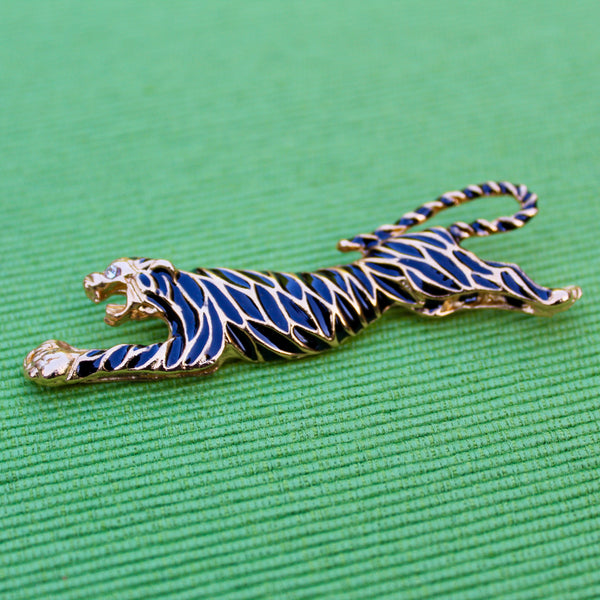 Running Enamel Tiger with Rhinestone Eye Brooch