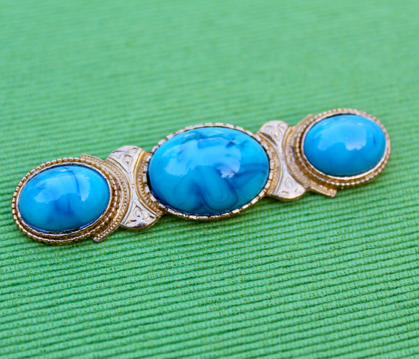 Faux Turquoise  Trio Brooch