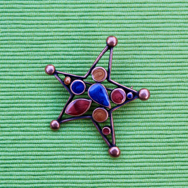 Copper Enamel Star Brooch