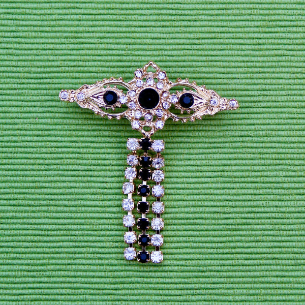 Black Tuxedo Collar Bow Drop Brooch