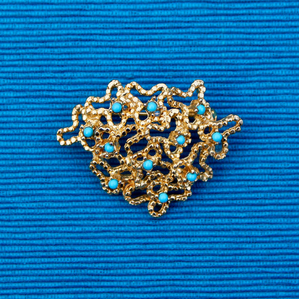 Coral Turquoise Brooch