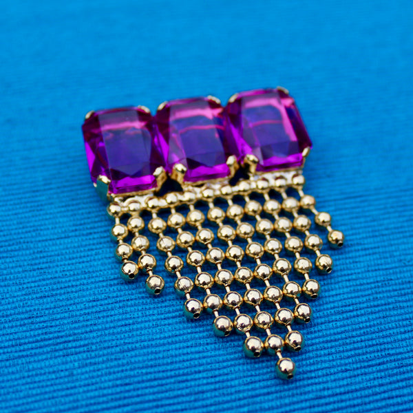 80s Deco Brooch in Purple with Chains