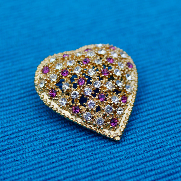 Rhinestone Heart Purple Gold