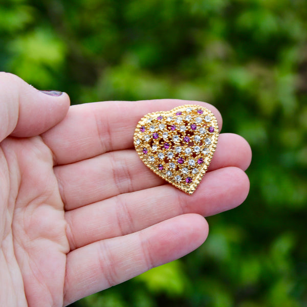 Rhinestone Heart Purple Gold